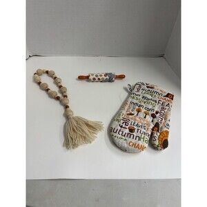 3 Piece Fall, Harvest, Thanksgiving Lot Decor Beads, Mini Rolling Pin & Oven Mit